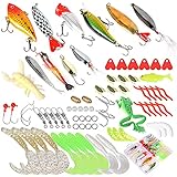 artificiali pesca spinning mare 【78 Pezzi di Esche da Pesca Miste】Il kit di esche da pesca include esche dure, esche morbide, vermi, esche a cucchiaio metsal, ganci a manovella, ganci tripli, girelle, perline, anelli divisi, ecc