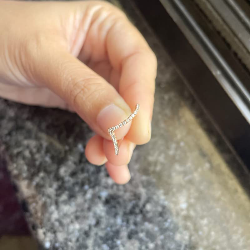 Miniatura 6 de Diamond Wedding Band For Women, 14K White Gold Finish V Shape Diamond Wedding Ring, Chevron Stackable Diamond Band