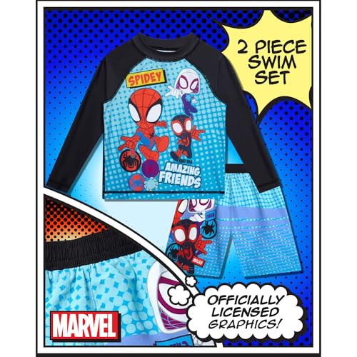 Image of Marvel Boys Rash Guard Set 2 Piece Hulk Spiderman Swim Shirt & Swim Trunks