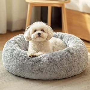 JOLLYVOGUE Dog & Cat Bed, Calming Anti-Anxiety Pet Bed for Small Dogs, Fluffy Donut Cushion for Small and Medium Pets (20″)