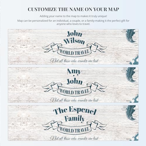 Image of IPIC - Personalized World Map Canvas Wall Art, Push Pin Map with Custom Names to Track Your Travels, Vintage Teal Framed Wall Decor for Home, Office, Living Room or RV, Ready to Hang