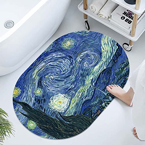 Image of Diatomaceous Earth Bath mat ,Van Gogh Starry Night Super Absorbent Oval Fast Drying Non-Slip Diatomite Mud Bathroom Floor Rugs,Office Doormat Kitchen Dining Living Hallway Area Rug,50cmx80cm