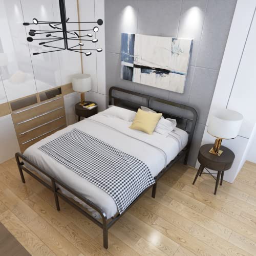 Emiosmt 14 Inch Queen Size Metal Bed Frame With Headboard And Footboard,2500Lbs Heavy Duty Steel Slat Support Platform,No Box Spring Needed,Easy Assembly,Square Tube,Queen Frame #TOP27