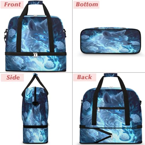 Travel Duffel Bags Wolf Foldable Weekender Bags for Women with Shoes Compartment Waterproof & Tear Resistant Carry on Overnight Luggage Duffel Bag Shoulder Sports Tote Bag3