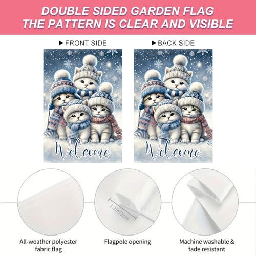 Image of BlissYard Winter Garden Flag Kitten Hats 12x18 Inch Polyester