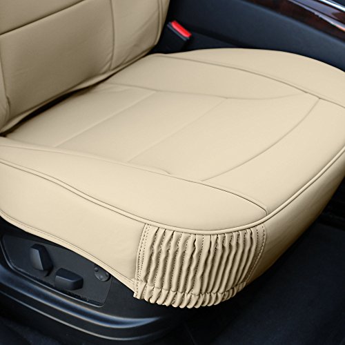 Image of FH Group Ultra Comfort Highest Grade Faux Leather Full Set Cushion Pads Car Seat Covers for Front and Rear- Fit Most Car, Truck, SUV, or Van (Solid Beige)