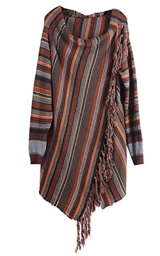 Women's Open Front Knited Tassels Slash Loose Cardigan Crew Neck Speckled Fringe Sweater Outwear