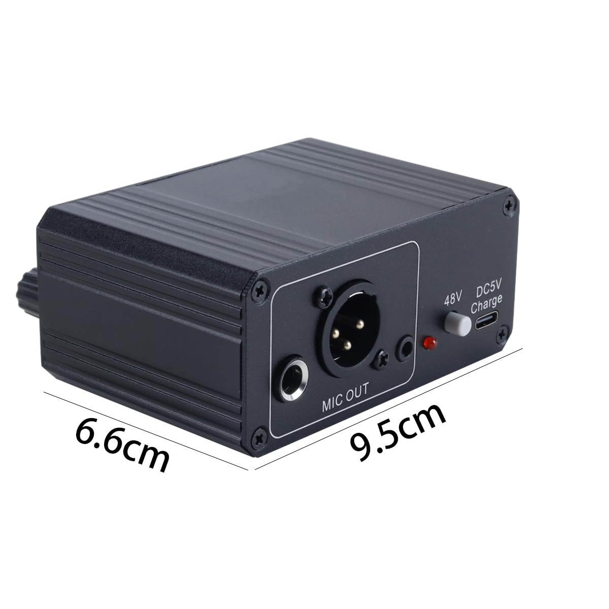 Préampli micro avec alimentation fantôme 48 V, boîtier noir pour microphones dynamiques à condensateur, enregistrement musical