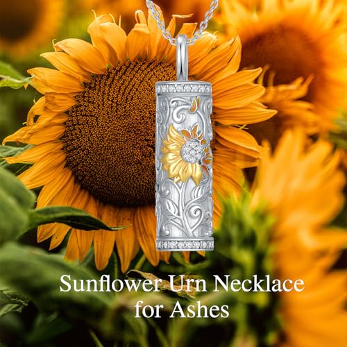 925 Sterling Silver Urn Necklace for Ashes, Cross/Sunflower/Dragonfly/Teardrop/Sea Turtle Locket Memorial Necklaces Keepsake Cremation Jewelry with Filling Tool for Animal Human Ashes2