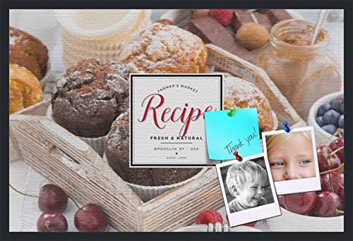 PinPix Decorative pin Cork Bulletin Board Made from Canvas, Recipe Board with Baked Goods Printed at 36x24 Inches and Framed in Satin Black (PinPix-Group-36)