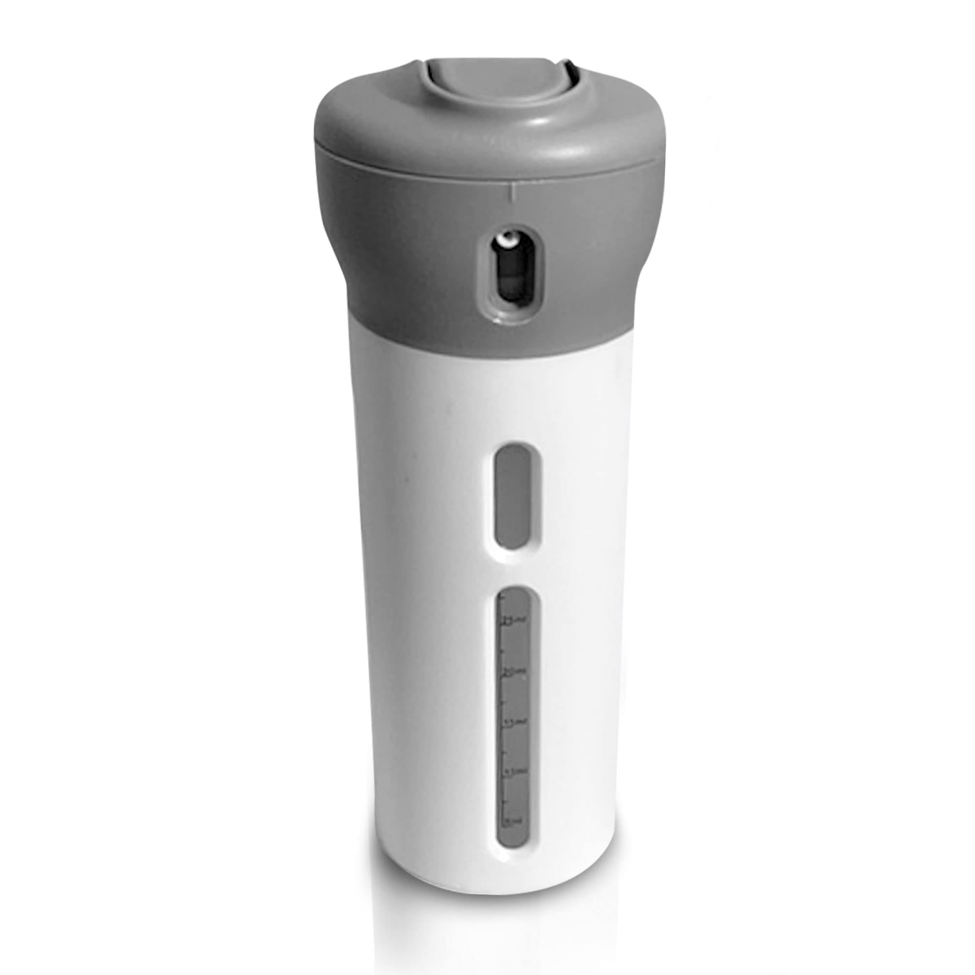 Gohari 4 in 1 Travel Dispenser - Refillable Travel Container with 4 Liquid Dispensers for Toiletries, Shampoo, Lotion, Gel, Body Wash, Makeup - TSA Approved, Leak Proof, Bonus Pouch Bag, Labels (Gray)