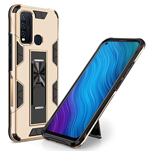 VIVO Y50 Case, Midcas Dual Layer Heavy Duty Military Grade Drop Protective Case Cover with Rotating Holder Kickstand for VIVO Y50 Gold
