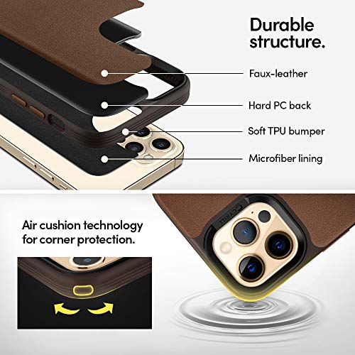 Image of Spigen Cyrill Leather Brick | iPhone 12 Pro /12 Case | iPhone 12 Pro /12 Back Cover | Faux Leather+TPU+PC - Saddle Brown