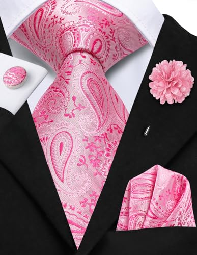 Image of Hi-Tie Men's Tie Lapel Pin Set Pocket Square Cufflinks Formal Woven Silk Tie Sets Wedding Party