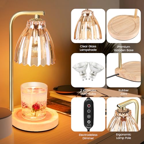 Image of Electric Candle Warmer with Timer,Candle Light Warmer with 2 /4 /8H Timer, Electric Candle Lamp with 2 Bulbs,Dimmable Wax Melting Lamp for Home Decor jar Candles House Warming Gifts New Home Bedroom