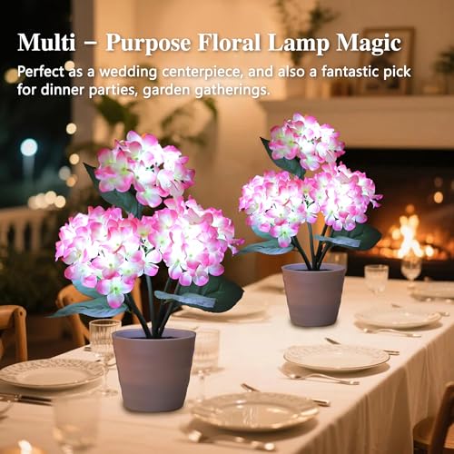 Image of Pink Artificial Hydrangea LED Flower Pot - Lighted Floral Decor for Wedding, Christmas, Bar Coffee Shop Home Decor, Battery-Operated Night Light, Gift for Women