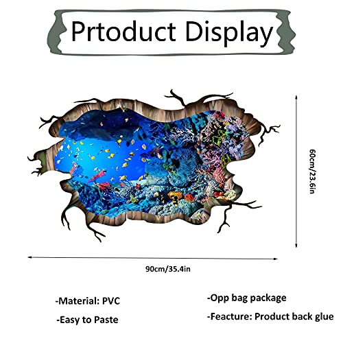 3D Under The Sea Fish Floor Wall Decals, Fodiens Ocean Sea Life Wall Stickers, Removable Peel And Stick Waterproof Diy Wall Art Decal For Kids Room Nursery Living Room Bathroom Playroom #TOP1