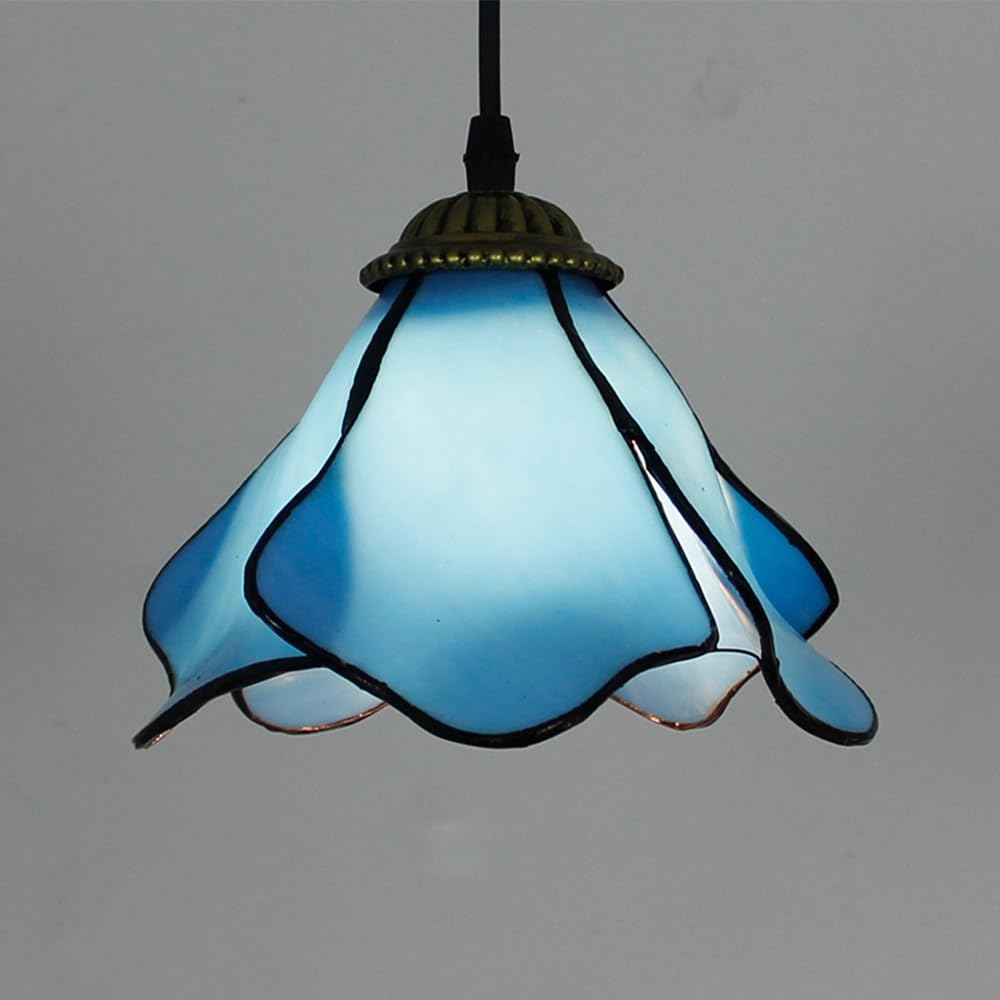 Mengjay Tiffany Style Chandeliers, Vintage Stained Glass Ceiling Light Fixtures with Lamp Shade,Vintage Chandelier for Dining Room, Living Room, Height Adjustable (Blue)