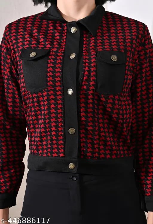 HRIKSHIKA FAISHON Women Cotton Blend Stylish 3pcs Western Set-Inner Top Jacket And Trouser Set (Black & Red, XL) 2