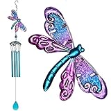 Dragonfly Wind Chimes Indoor Outdoor 31" Metal Glass Music Wind Chime Mobile Romantic Chimes for Garden, Patio, Yard, Backyard or Festival Decor/Best Mothers and Women Gifts