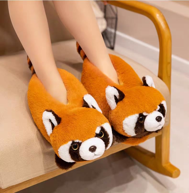 Image of ARELUX Animal Slippers Cotton Adult Unisex, Cute Novelty Raccoon Fox Red Panda Plush House Shoes with Non-Slip Sole, Warm Fuzzy Lining for Indoor Outdoor Cosplay Party Gift