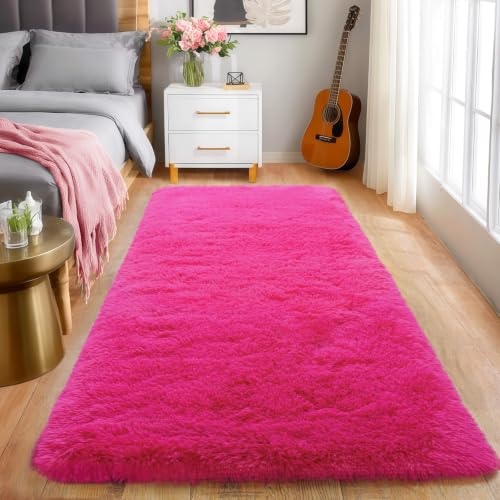 Pionblank Fluffy Runner Rugs for Bedroom 2x6, Hot Pink