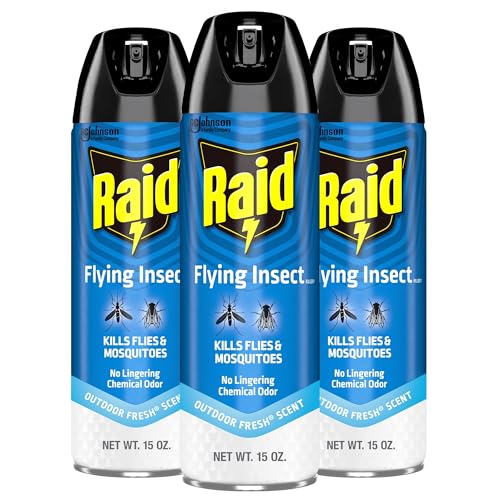Raid Flying Insect Killer Kills Flies Mosquitoes and Other Flying Insects on Contact For Indoor and Outdoor Use 15 oz (Pack of 3)