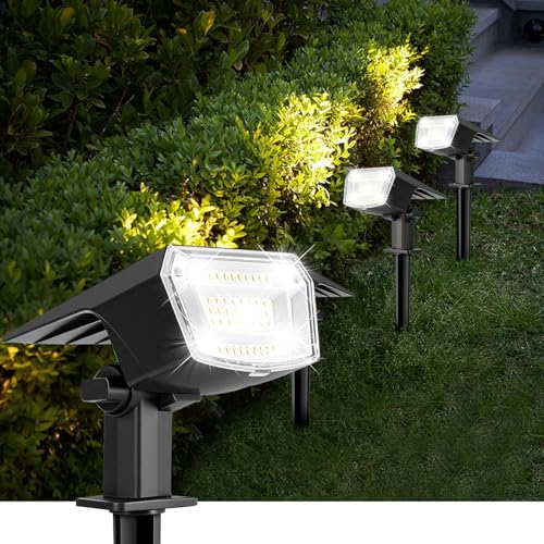 Solar Spot Lights Outdoor Waterproof, 4 Pack Solar Powered Garden Lights, 59 LED 4 Lighting Modes, Outside Yard Garden Landscape Lighting, 6500K White Light, 2-in-1 Auto On/Off Pathway Wall Light
