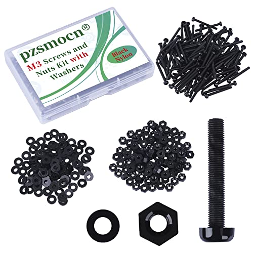 Pzsmocn 300 Pieces/100 Sets M3*30 mm Plastic Black Nylon Cross Round Head Screw Hexagonal Nut Combination Kit