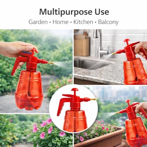 Image of MIKANIX Manual Pressure Spray Bottle for Gardening & Cleaning | Hand Pump Water Sprayer with Adjustable Nozzle | Multipurpose Plant Mister for Indoor & Outdoor (1.5L, RED)