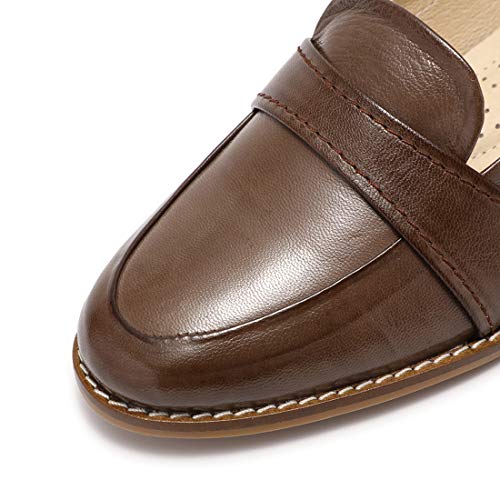 Image of Mona flying Women's Leather Dress Penny Loafers Slip On Flats Office Shoes