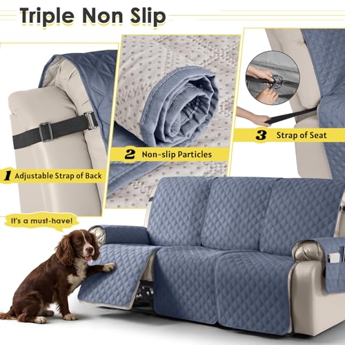 Image of TAOCOCO Recliner Covers,3 Seater Recliner Slipcovers,Waterproof Recliner Sofa Protector,Armchair Covers with Pockets,Non Slip Reclining Sofa Covers,Arm Chair Covers for Pets /Dogs /Kids(Bluish Grey)