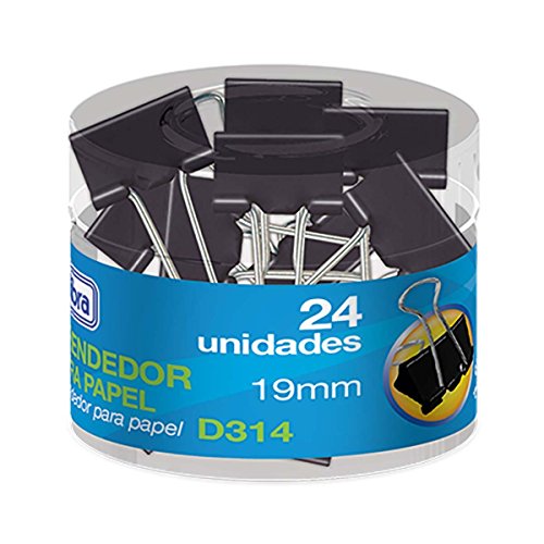 Prendedor Preto para Papel 19mm Pote com 24 Unidades, Tilibra