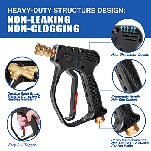Image of MEKOH Short Pressure Washer Gun, 4000 PSI High Power Washer Spray Gun, 10.5 GPM Foam Gun with 3 /8'' Quick Connect, Stubby Pressure Washer Trigger Handle with M22-14mm Adapter for Extension Wand & Hose