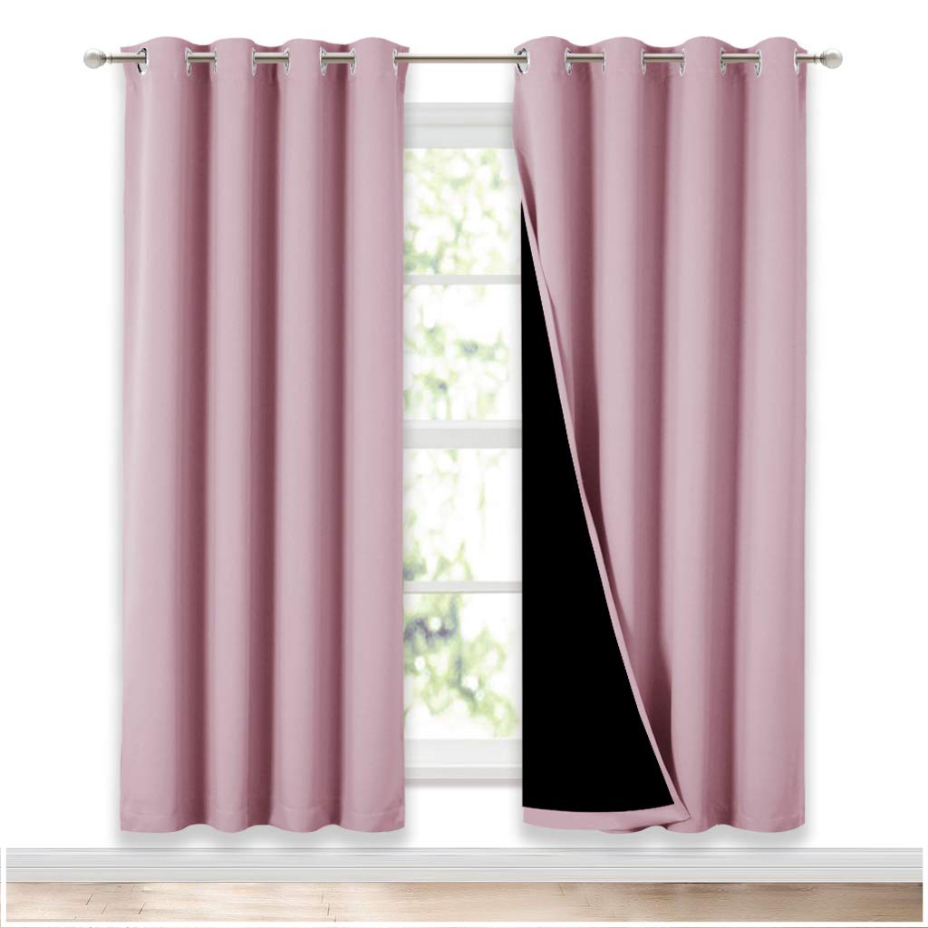 NICETOWN 100% Blackout Window Panel Curtains, Full Light Blocking Drapes with Black Liner for Nursery, 72 inches Drop Thermal Insulated Draperies (Lavender Pink, 2 Pieces, 52 inches Wide Per Panel)