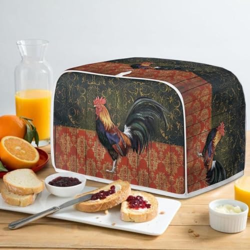 Image of Talayituse Rooster Chicken Print 4 Slice Toaster Covers Dust Protection Floral Wood Bread Maker Covers Toaster Oven Cloth Cover Kitchen Accessories Washable Appliance Cover with Handle