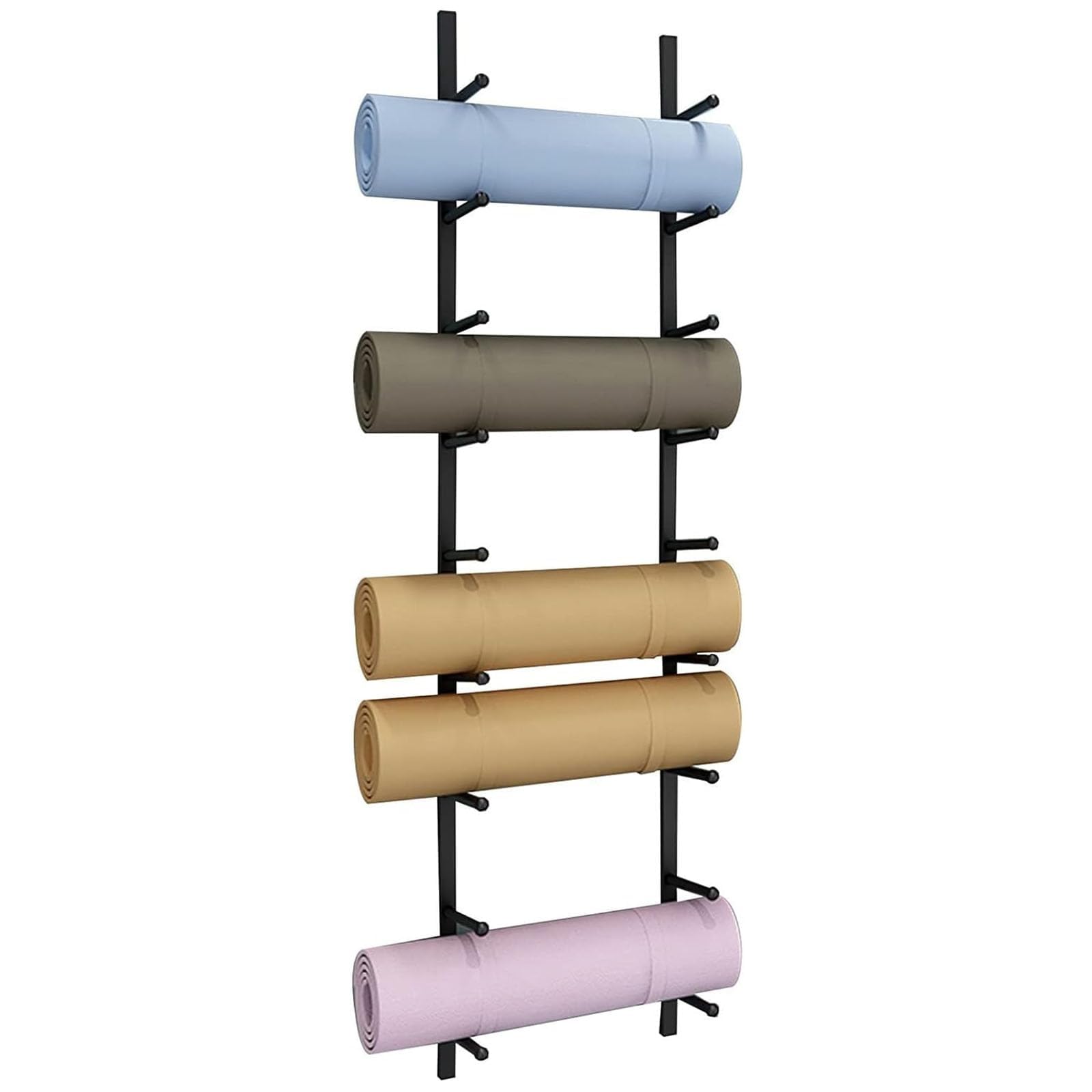 Soporte de pared para esterilla de yoga, estante de almacenamiento resistente para toallas y rodillos de espuma, solución independiente de ahorro de espacio de 2 capas