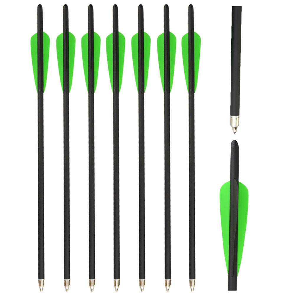 12pcs Flechas de Carbono 16 "17" 18 Pulgadas Flechas de Ballesta 20 Pulgadas 22 Pulgadas Carbono Flechas para Ballesta con Broadhead Roscado de Repuesto para Crossbow