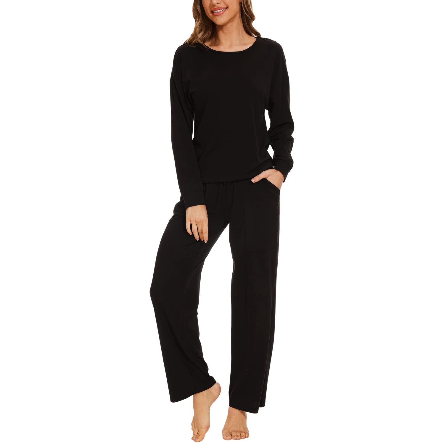 Conjunto de pijama de punto suave para mujer, ropa de dormir acogedora de algodón y modal Tejido transpirable