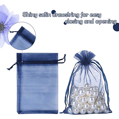 Image of HRX Package 100pcs Organza Gift Bags Navy Blue, 4 x 6 inch Mesh Jewelry Pouches Drawstring Party Favor Bags for Small Sample Christmas Candy