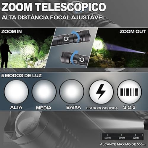 Lanterna Tática T9 Mais Forte Do Mundo Bateria Recarregável Usb
