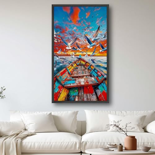 Coucher de soleil coloré sur l'océan en toile décorative mer et bateau - 2