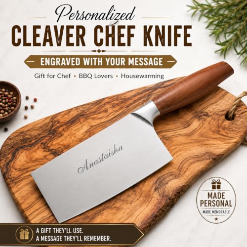 Image of Personalized Japanese Chef Knife with Custom Engraved Name to Give As House Warming and Culinary Gifts - 8 inch Professional Gyuto Knives - Couteau Chef Couteaux de Chef