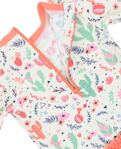 Image of RuffleButts Baby Girls UPF 50+ Sun Protection Floral Printed Long Sleeve One Piece Rash Guard Swimsuit with Zipper