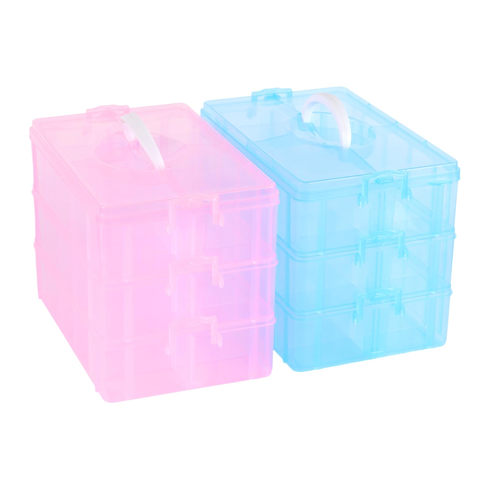 Set di 2 Scatole di Assortimento a 3 Ripiani, 30 Scomparti, Trasparenti