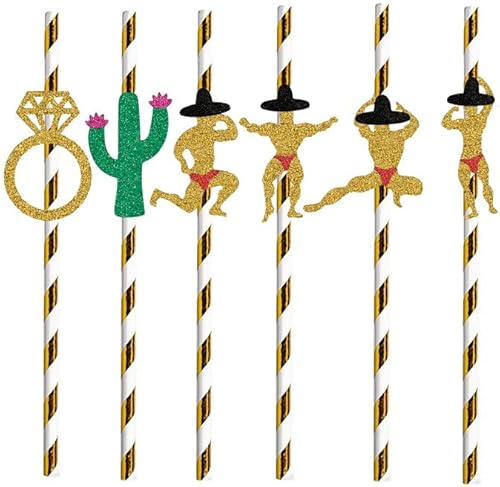 Pajitas decorativas para despedida de soltera, paquete de 24 unidades, cactus y anillos de novia y pajitas de baile de stripper para hombres |