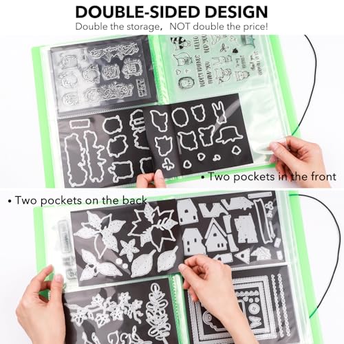 Image of 2 Pack Large Sticker Photo Storage Album, Stamp & Cutting Dies Storage Book Organizer Folder for Cards Storage DIY Scrapbooking Card Making Supplies 20 Pages 80 Pockets / Pack ( Clear + Green)