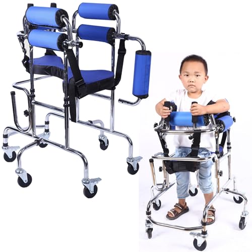 Andador plegable de 6 ruedas para personas con parálisis cerebral, andador con asiento ligero y portátil, andador vertical para personas con parálisis cerebral.