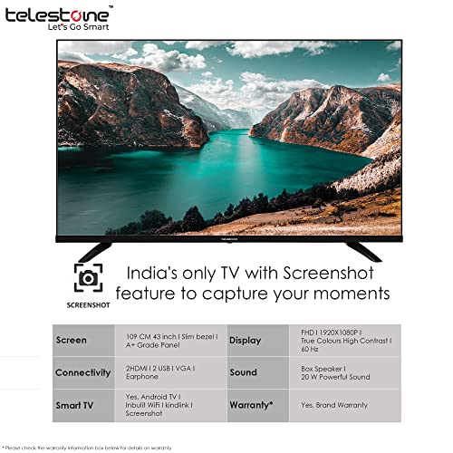 Image of TELESTONE Smart LED TV | 43 Inch, 109 cm | Bezel Less Ultra Bright Display with 178 Wide Viewing Angle | Full HD Display | Screen Shot Feature