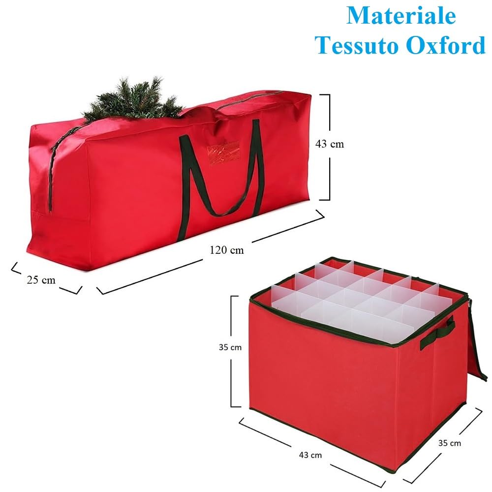 Paluplus Set Albero di Natale Artificiale EXTRA SLIM da 180 cm, con Borsone e Scatola Porta Palline Rossi, Abete in PVC con 479 Rami, Effetto Realistico -745F/516C